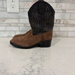 Masterson Boot Kids Brown Genuine Leather Suede Cowboy Size Youth 10.5 Mid Shaft